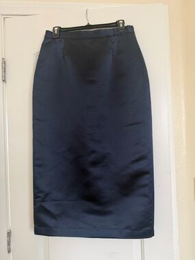 Classic Navy Satin Pencil Skirt - Women's